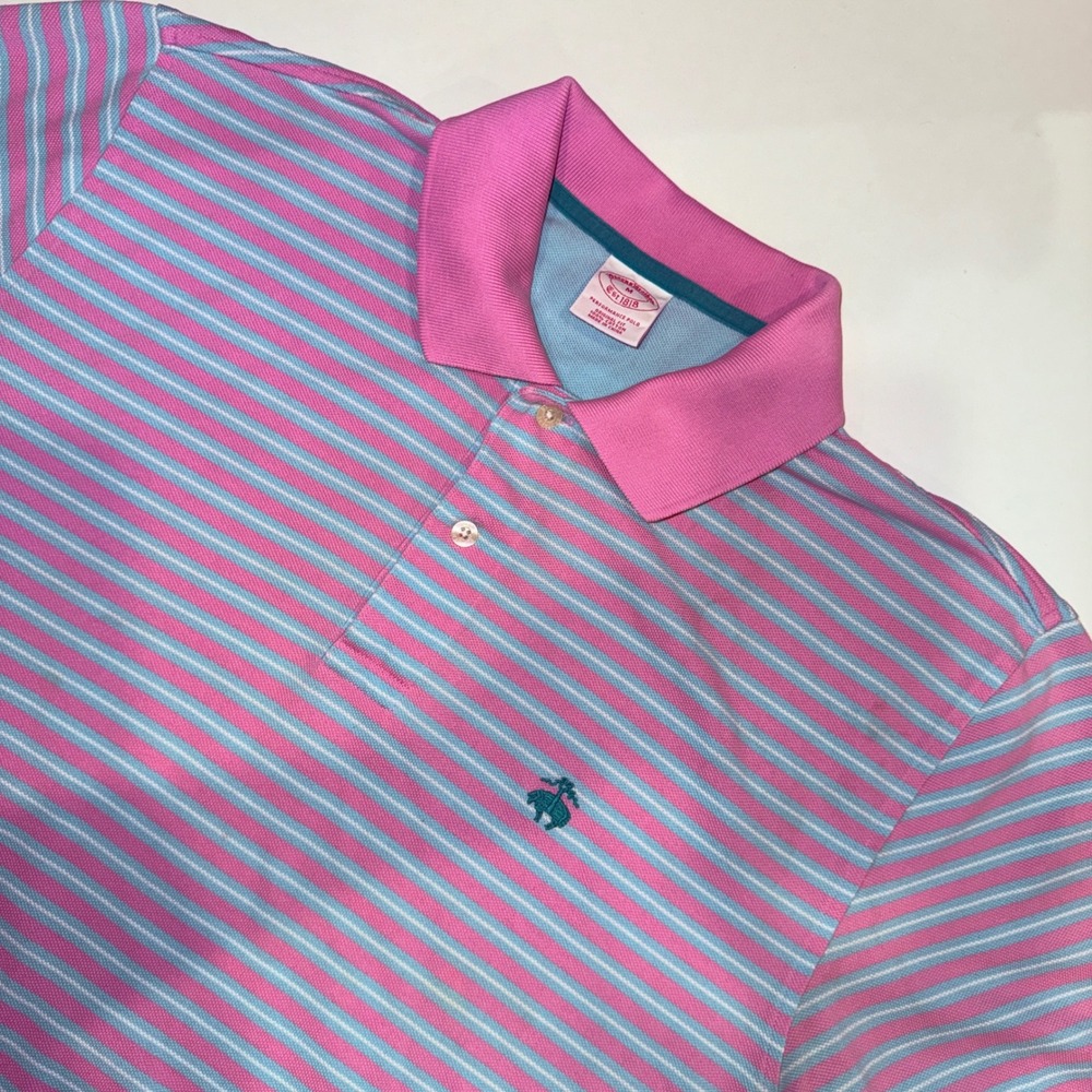 Brooks Brothers Golden Fleece Performance Polo Men's Pink Blue Short Sleeve M